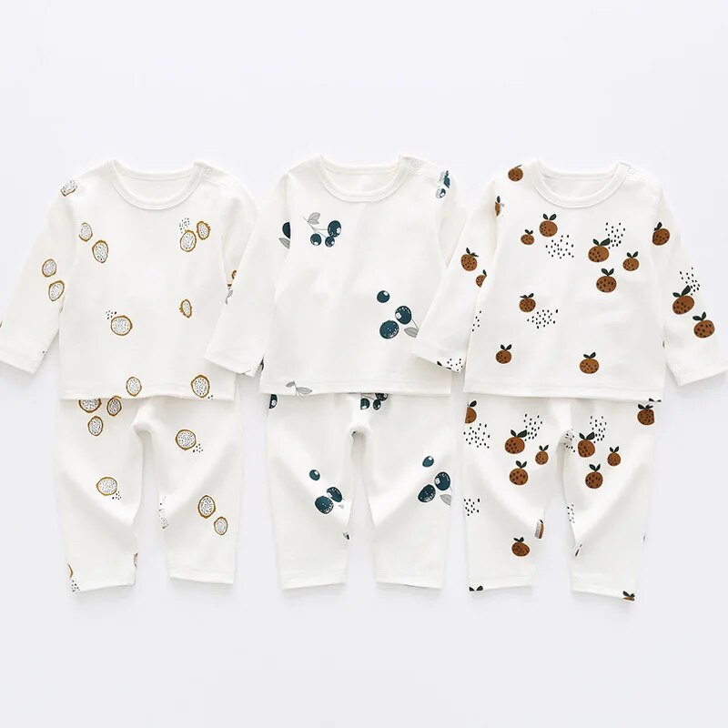 0-36M Baby Clothing Set Organic Cotton Baby Boy Girl Clothes Fruit Print Baby Pajamas Long Sleeve Home Clothing Casual Clothes