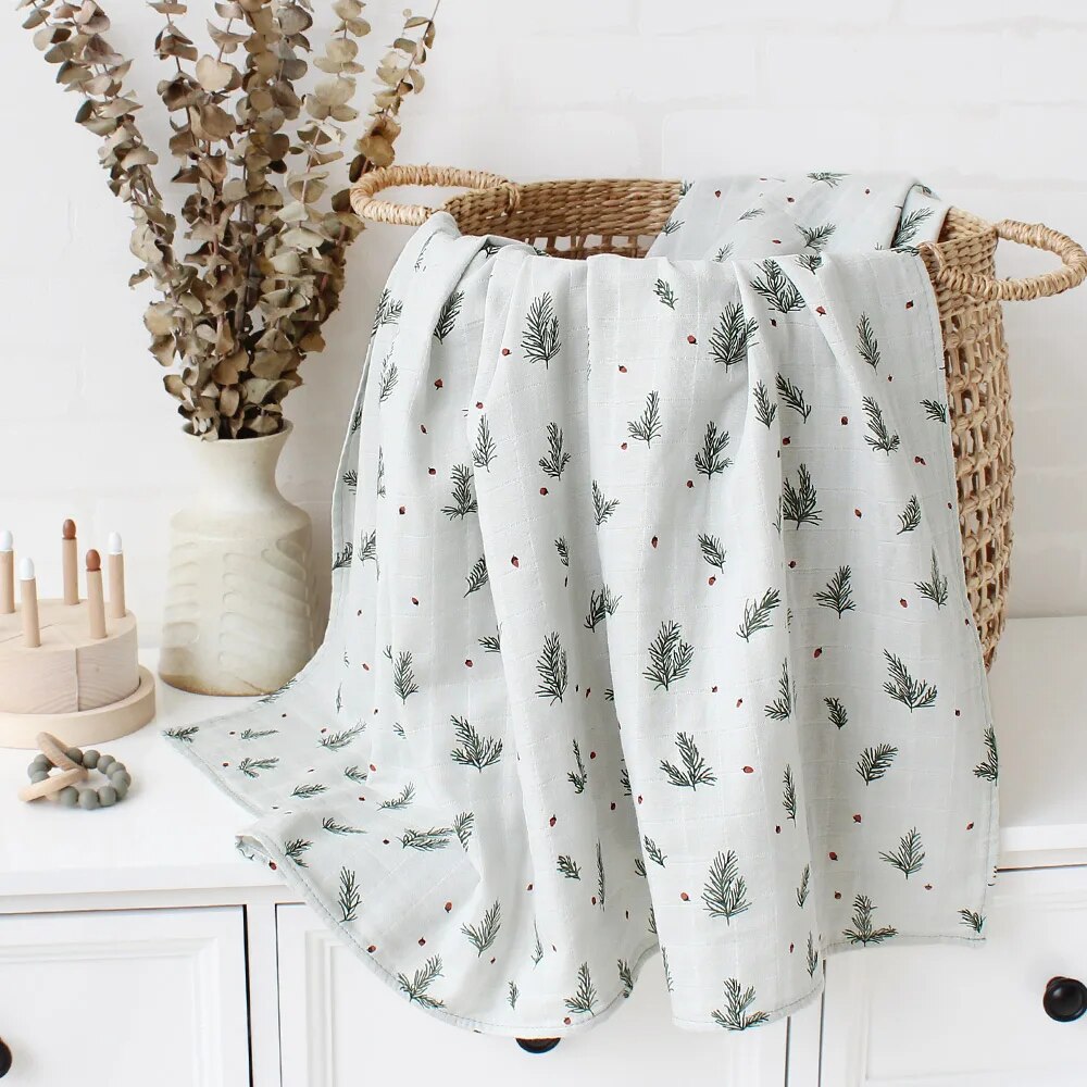 Baby Swaddle Wrap 100% Organic Cotton Muslin Blankets for Newborn Infant Receiving Blanket Swaddle Flower Print Gauze Bath Towel