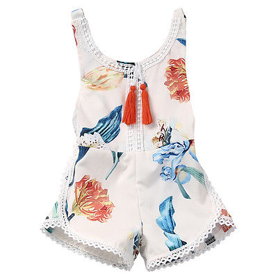 Citgeett Summer Cotton Newborn Kids Baby Girl Sleveless Lace Romper Lily printing Jumpsuit Clothes Sunsuit Outfits SS