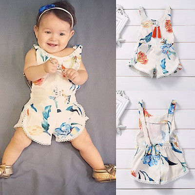 Citgeett Summer Cotton Newborn Kids Baby Girl Sleveless Lace Romper Lily printing Jumpsuit Clothes Sunsuit Outfits SS