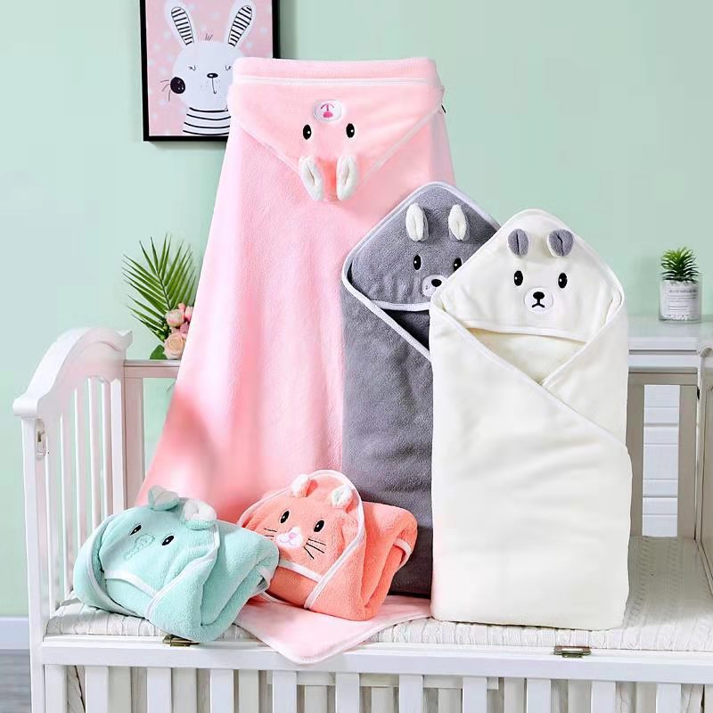 Organic Cotton Hooded Baby Towel Newborn Kids Bathrobe Super Soft Bath Towel Cartoon Ears Sleeping Swaddle Wrap For Boys Girls