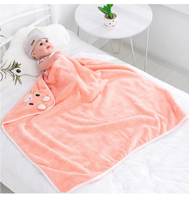 Organic Cotton Hooded Baby Towel Newborn Kids Bathrobe Super Soft Bath Towel Cartoon Ears Sleeping Swaddle Wrap For Boys Girls