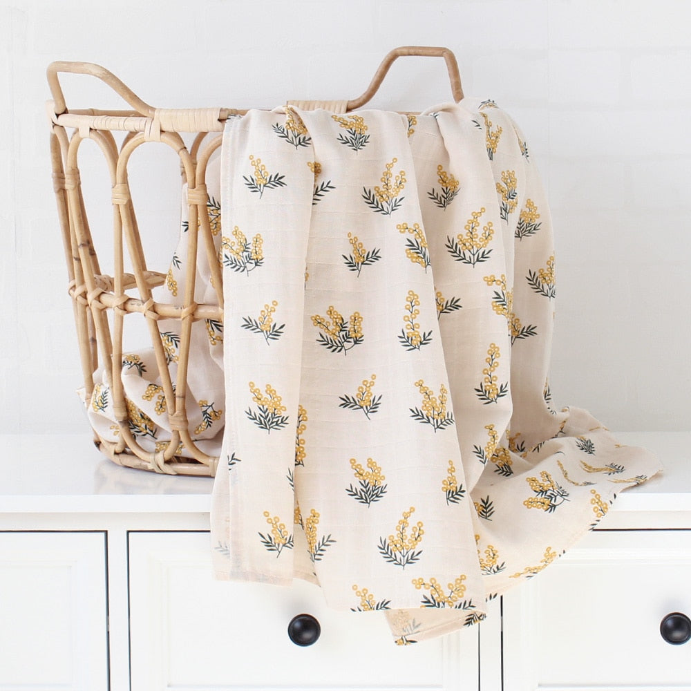 Baby Swaddle Wrap 100% Organic Cotton Muslin Blankets for Newborn Infant Receiving Blanket Swaddle Flower Print Gauze Bath Towel