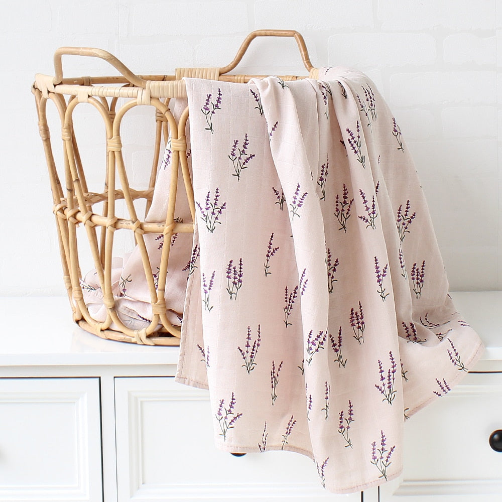 Baby Swaddle Wrap 100% Organic Cotton Muslin Blankets for Newborn Infant Receiving Blanket Swaddle Flower Print Gauze Bath Towel