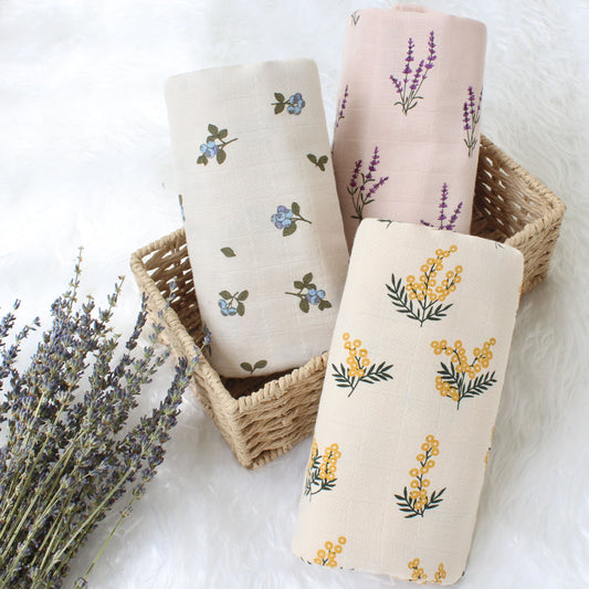 Baby Swaddle Wrap 100% Organic Cotton Muslin Blankets for Newborn Infant Receiving Blanket Swaddle Flower Print Gauze Bath Towel