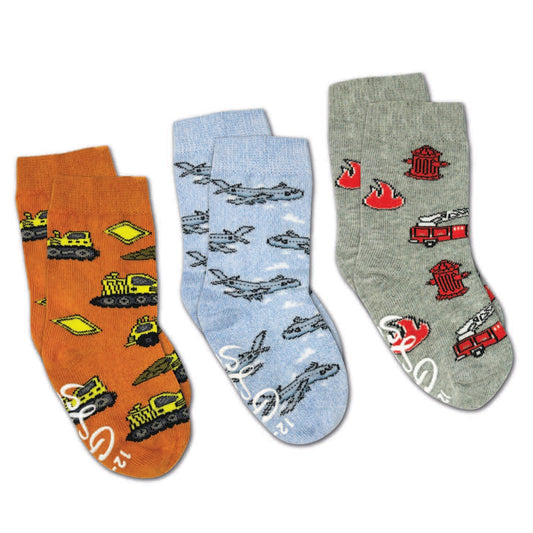 Airplanes, Construction And Firefighter - Kids Socks (3-Pack)